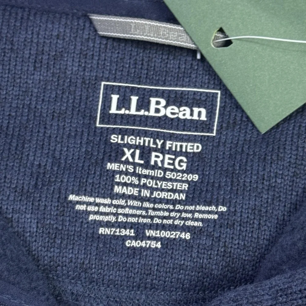 L.L. Bean Sweater Fleece Vest Jacket Mens XL Blue Mock Neck Full Zip